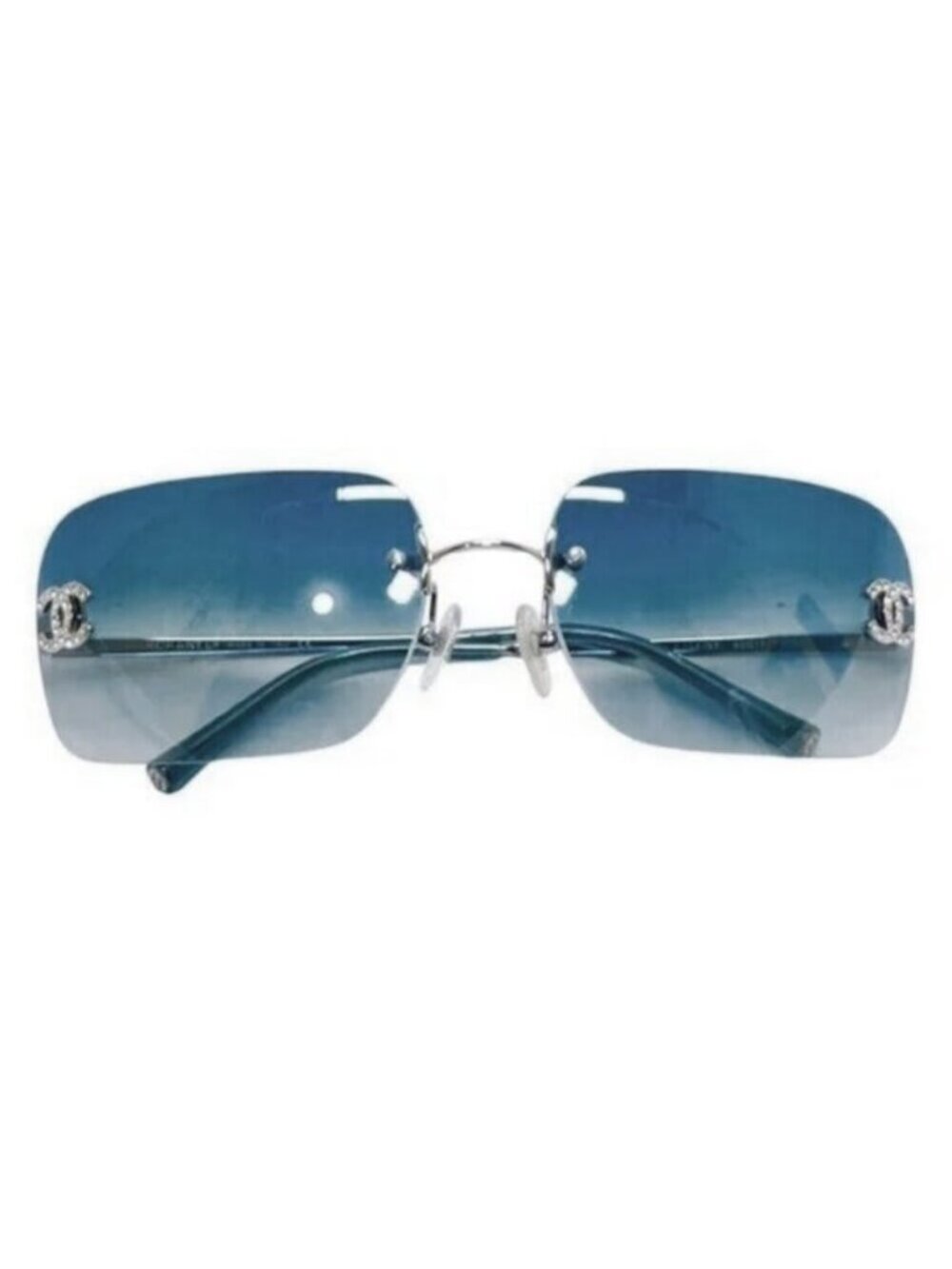 Chanel Vintage Sunglasses Rhinestone Crystal CC Logo Rimless Gradient Blue - Picture 4 of 10